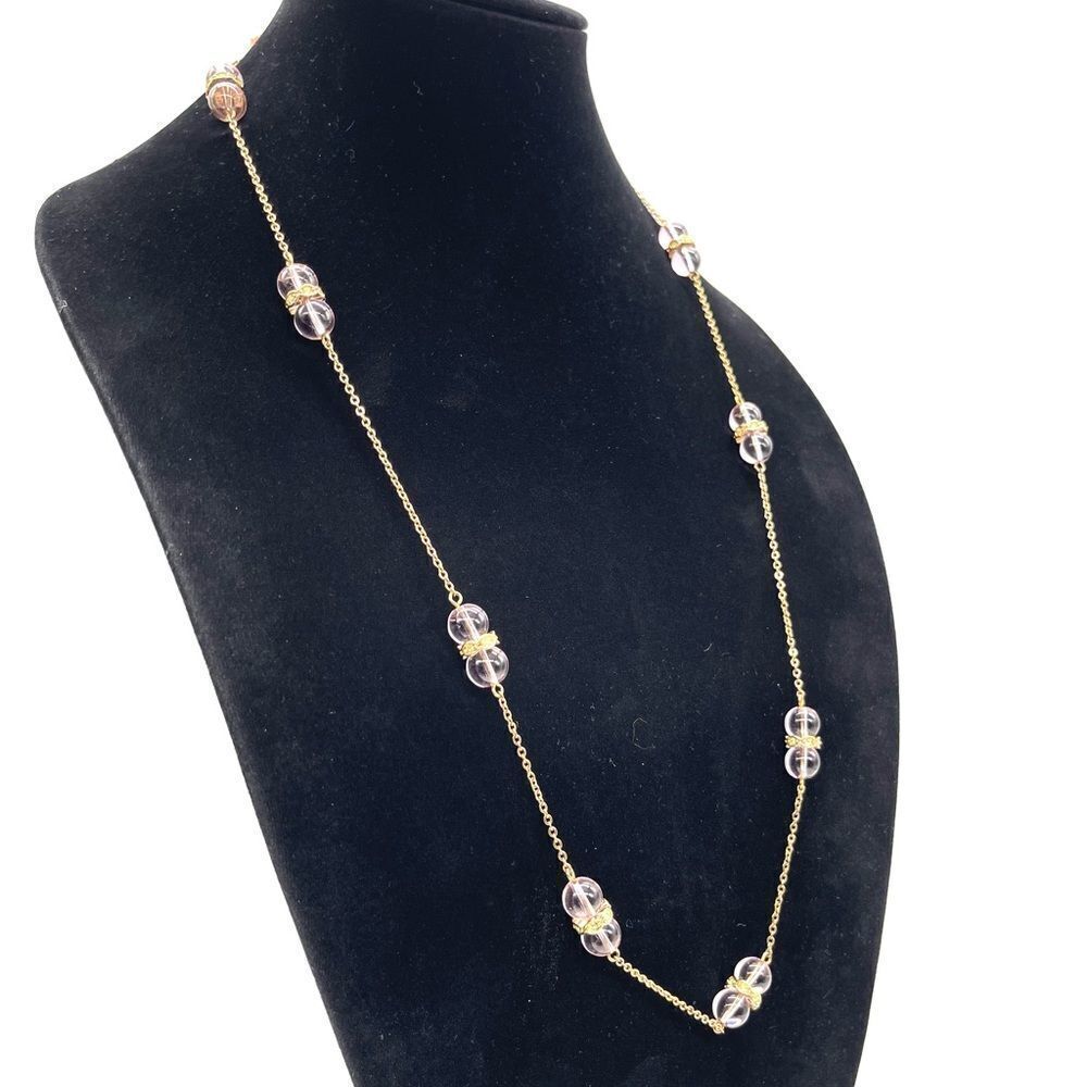 J.Crew Crystal Long Necklace in Gold Tone Chain - Picture 4 of 5